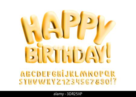 3D inflated golden font, holographic metal bubble letters, foil balloon numbers. Glossy iridescent typography, plump round shapes. Fun festive party Stock Vector