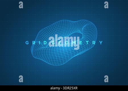Deformed 3D wireframe torus Stock Vector