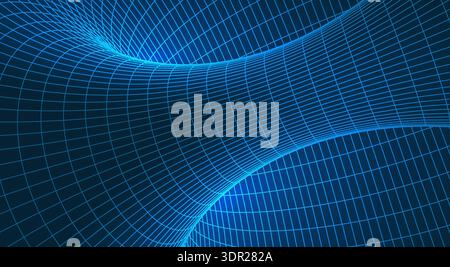 Abstract topography tunnel with 3D wireframe mesh Stock Vector