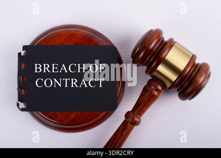 High angle view of Breach of contract word and gavel set Stock Photo