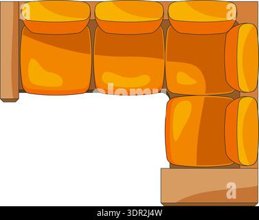 Sofa corner top view. Soft cushions seat Stock Vector