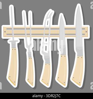 Illustration on theme big colored set different types knife different size for butcher, kit knife pattern consisting of collection accessory to butche Stock Vector