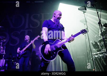 Oslo, Norway. 11th, February 2026. The English gothic metal band Paradise Lost performs a live concert at Rockefeller in Oslo. Here guitarist Aaron Aedy is seen live on stage. Stock Photo