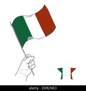A hand holding the Mexican flag. Vector illustration. The image is isolated on white background. Revolution Day and national flag of Mexico, which can Stock Vector