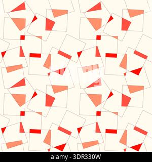 Abstract geometric pattern with overlapping squares in pink and red tones, warm beige background. Vector illustration Stock Vector