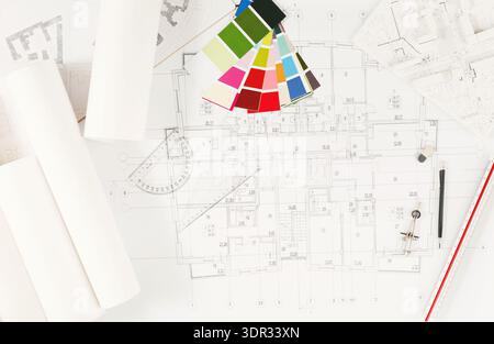 Collage of Design Elements and Plans for Creating a Building or Room Layout Stock Photo