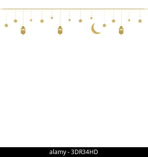 Ramadan Greeting card. Hand drawn gold moon, crescent and stars Stock Vector