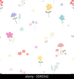 Cute flowers seamless fabric design pattern Stock Vector