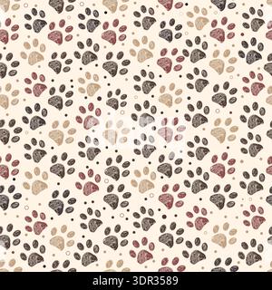 Cappuccino color paw prints background. Seamless fabric design pattern Stock Vector
