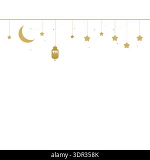 Ramadan Greeting card. Hand drawn gold moon, crescent and stars Stock Vector