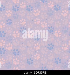 Pastel color paw prints background. Seamless fabric design pattern Stock Vector