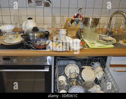 Dirty dishes in a kitchen Stock Photo