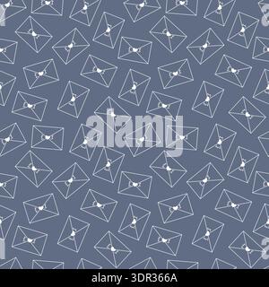 Envelopes with heart seals arranged diagonally. Seamless vector pattern in minimal line doodle style Stock Vector