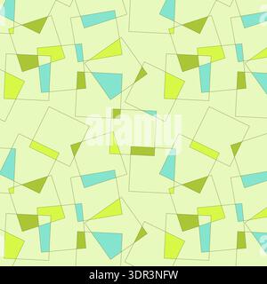 Green geometric pattern with overlapping squares in green and blue tones, textile. Vector illustration Stock Vector