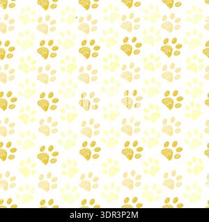 Yellow colors paw prints background. Seamless fabric design pattern Stock Vector