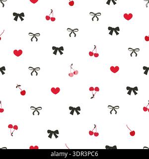 Red cherry bow ties seamless fabric design pattern Stock Vector