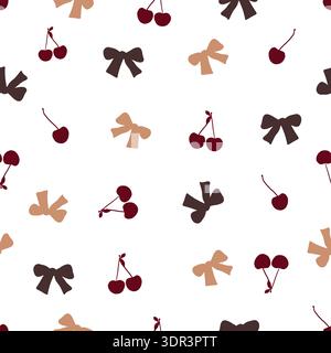 Cute cherry and ribbons seamless fabric design pattern Stock Vector