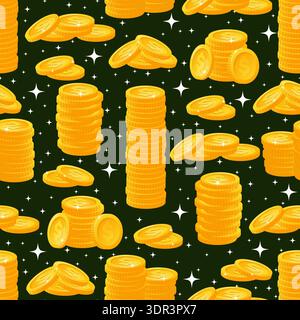 Stacks and piles of gold coins with dollar signs. Money seamless pattern. Golden shiny cash income. Repeated print. Savings deposit. Financial success Stock Vector