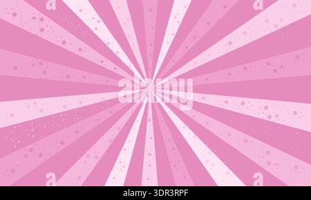 Sunrays banner design Aesthetic Pink colored background. Sun rays, starbust with stars Stock Vector