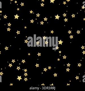 Gold colored stars and dots seamless fabric design pattern Stock Vector