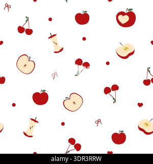Apples and cherries seamless fabric design pattern Stock Vector