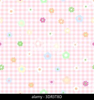 Plaid pattern with pastel flowers. Seamless fabric design pattern Stock Vector
