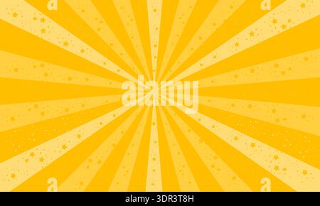 Sunrays banner design background. Sun rays, starbust with stars Stock Vector