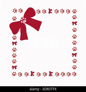 Red bow frame with paw prints design II Stock Vector