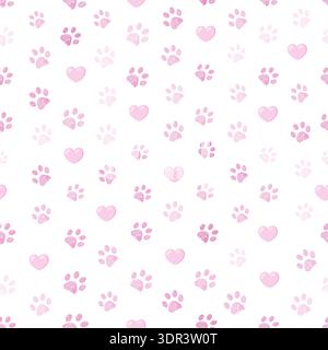 Aesthetic Pink Color paw prints. Seamless fabric design pattern Stock Vector