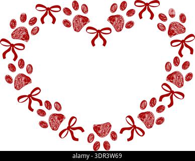 Red paw and bow ties heart frame design element Stock Vector