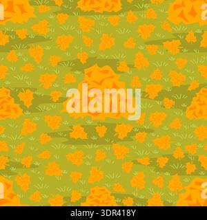 Autumn yellow leaves fall from trees. Piles of fallen plant foliage on ground. Autumnal seamless pattern. Seasonal park nature. Repeated print. Dry Stock Vector