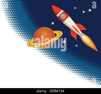 Retro Vintage Rocket Space Ship Illustration Stock Vector