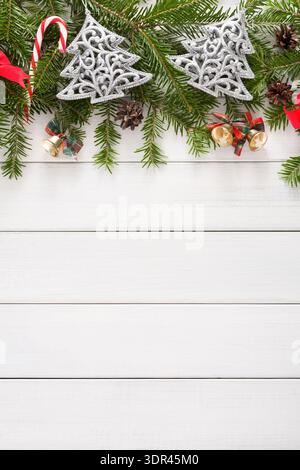 A Collection of Holiday Decorations is Displayed on a White Wooden Background Stock Photo