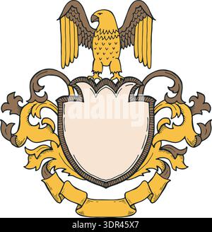 Eagle on heraldic insignia golden vintage style template Stock Vector