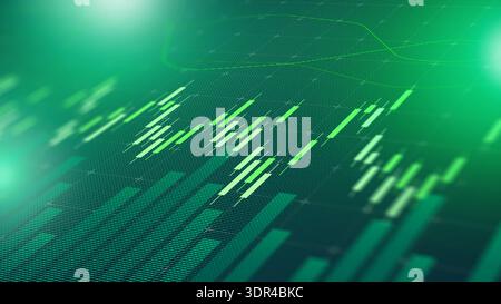 Data visualization shows stock market trends on green background in digital format Stock Photo