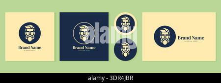 Bearded man head logo set vector illustration for barber shop and masculine fashion brand. Stock Vector