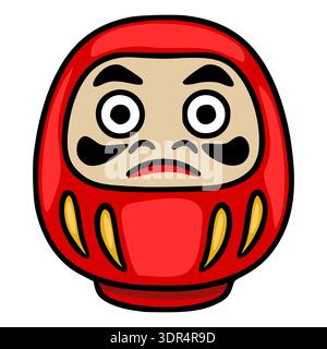 Red Daruma Doll vector illustration with a grumpy expression, isolated on white Stock Vector