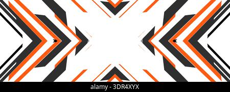 Bold orange black chevrons, abstract background. Sharp angular lines converge into central X, high energy motion and contrast, ideal for sports Stock Vector