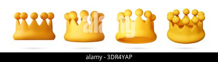 Collection of four 3d golden royal crown set Stock Vector