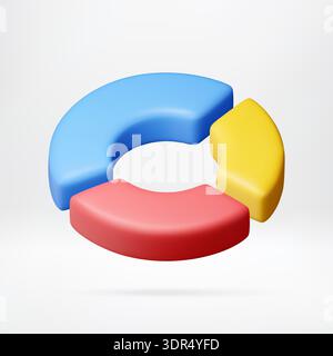 3d pie chart in blue, yellow, red colors Stock Vector