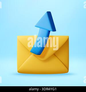 3D Blue arrow rising out of a yellow envelope Stock Vector