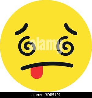 Spiral eyes face. Dizzy expression. Yellow emoji Stock Vector