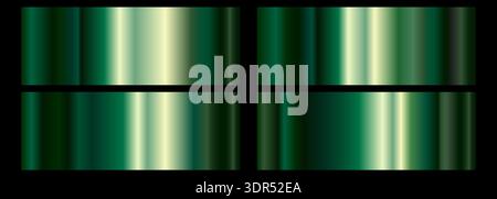 Green metallic gradients over black abstract background with reflective emerald panels, horizontal bands, glossy gradation and geometric symmetry Stock Vector