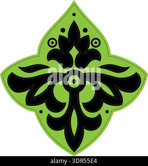 Vintage plant diagonal motif. Classic embroidery isolated design element. Green black plant element. Fantasy geometric shape and stitching Stock Vector