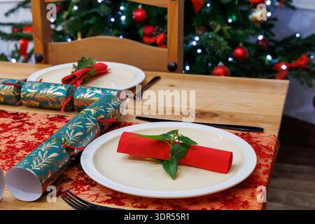 Table laid out for Christmas lunch or dinner in the UK Stock Photo
