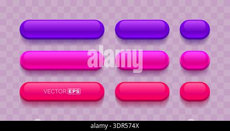 Modern 3D glossy web buttons in vibrant purple and pink shades, perfect for user interface design. Vector illustration. Stock Vector