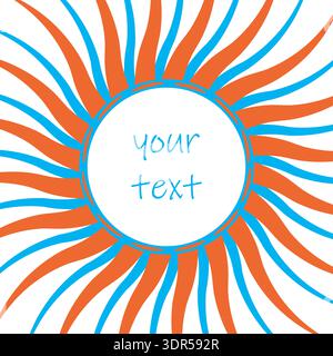 Abstract Sun ray ornament square poster, circle shape frame. Red blue colour modern vector illustration, white background Stock Vector