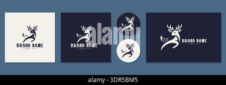 Minimalist deer buck logo set for premium outdoor brand vector illustration. Stock Vector
