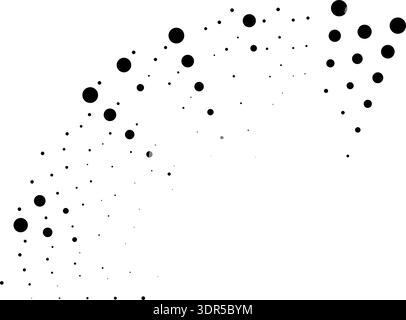 Circular form with dotted rays covering only a quarter section in irregular distribution from the center. Stock Vector