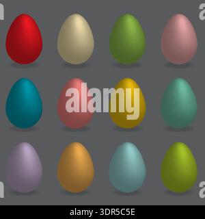 Realistic 3D Easter eggs set in plain vibrant colors vector illustration. Stock Vector